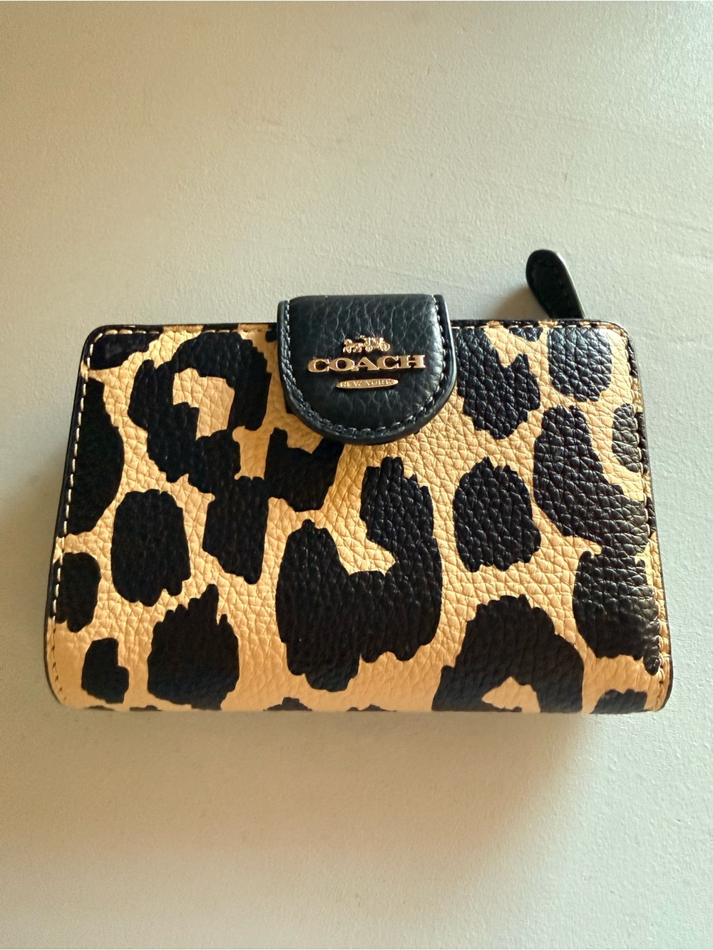Coach Leopard Print Leather Wallet in Black and Tan